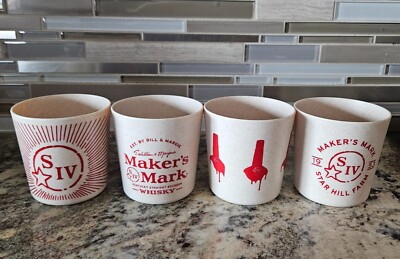 Set of 4 Maker s Mark Bourbon Whisky Plastic Rocks Glasses 4 Styles -Travel Cups