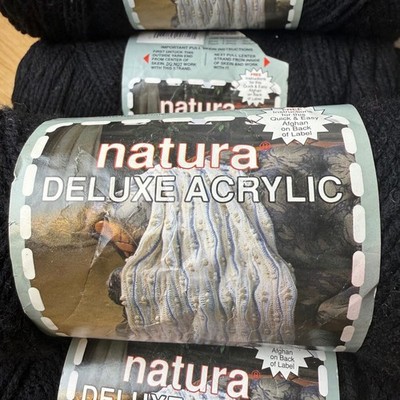 Vintage Lot of 6 skeins Natura Deluxe Acrylic Yarn Black 3oz USA Made National