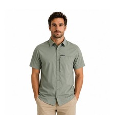 Columbia Men's Safari Green Shirt Sage Peak Woven S/S (348)