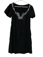 Old Navy Womens Dress Sz XL Black White Embroidered Knee-length Boho