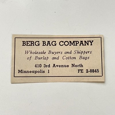 Berg Bag Company Wholesale Buyers & Shippers 1957 Minneapolis Ad TAK5-S8