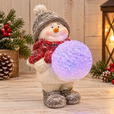 Snowman Figurine with LED Snowball Color-Changing Holiday Decor
