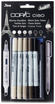 COPIC Ciao Marker 5+1 Set ''Warme Grautöne'', 5 Allround-Layoutmarker mit einer mi