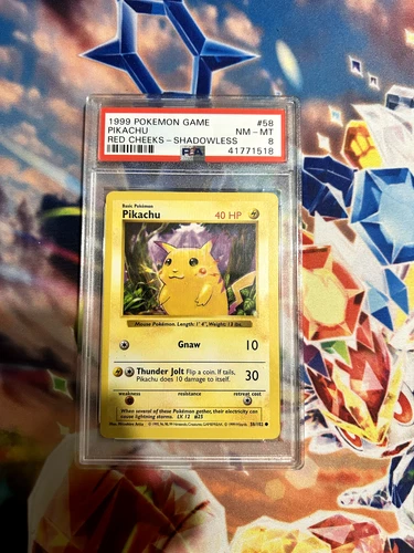 Pokemon TCG - Pikachu Red Cheeks 58/102 Base Set Shadowless PSA 8