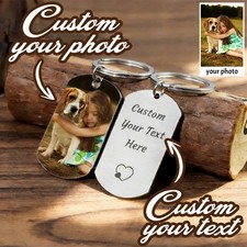Personalized Photo Text Keychain Stainless Steel Double Sided Custom Engraved Ke