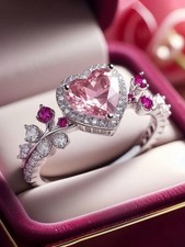 Silver Heart Cubic Zirconia Ring For Women Size 5 6 7 8 9 10 11 12