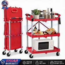 3-Tier Folding Utility Cart With Wheels No-Assembly Locking Casters Heavy Duty
