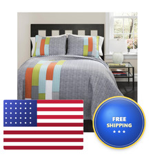 Lush Decor Shelly Stripe Geometric Pattern Reversible 3 Piece Bedding Set - -