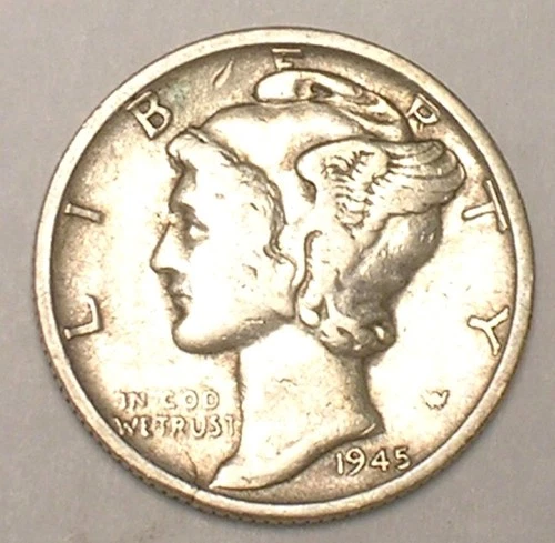 1945 S Mercury Winged Head Dime 10 Cents Silver Coin XF