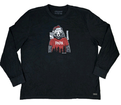 Life is Good PAPA BEAR CHRISTMAS Long Sleeve Crusher Tee Shirt Men XXL Black NWT
