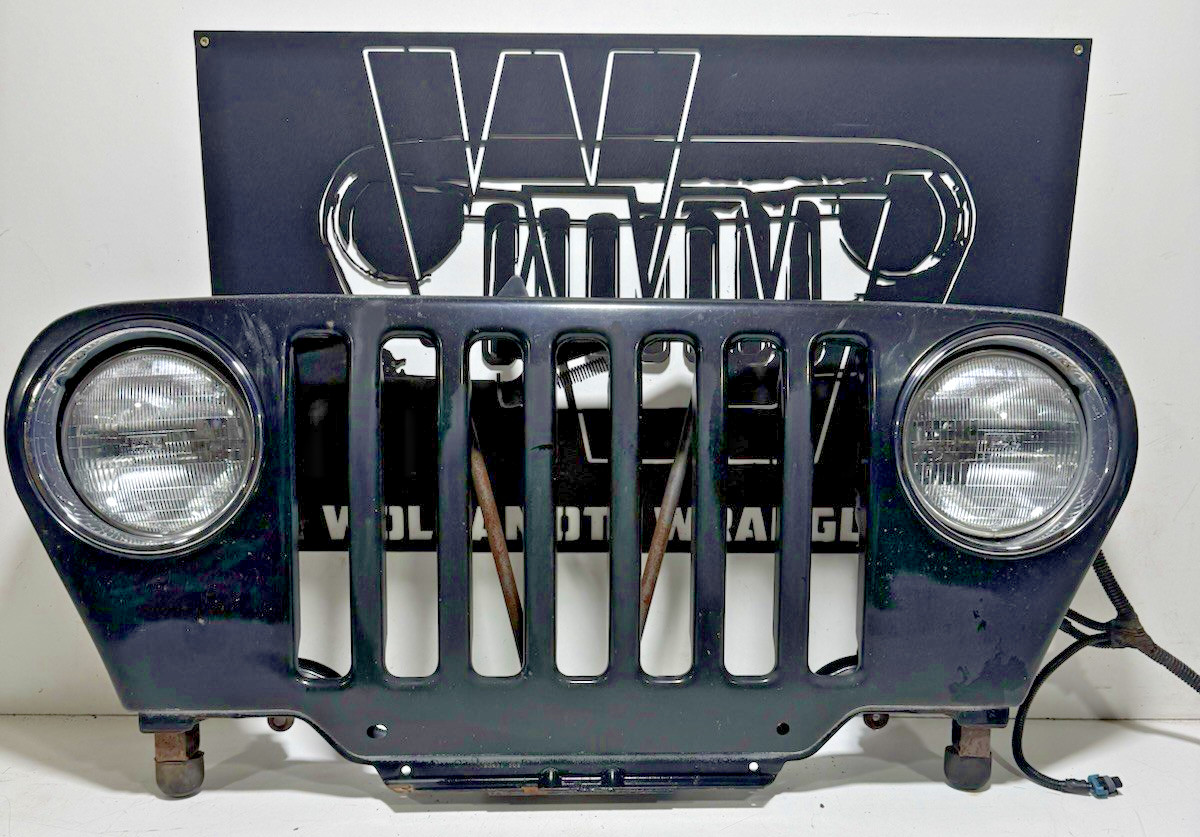 97 LATCH ONLY Jeep TJ Wrangler Black PX8 Complete Grille Headlights + Harness
