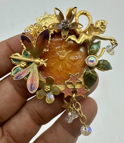 Estate Vintage Signed Kirks Folly Gold Tone Enamel Fairy Pin Lot 17