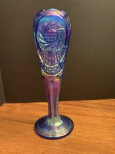 Vintage Rare Fenton 8” Iridescent  Blue Cobalt Carnival Vase Early 1900's