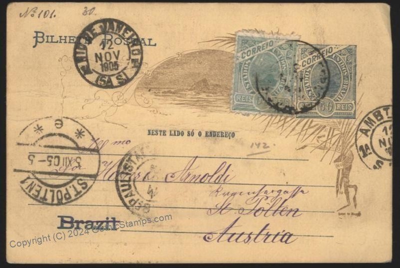 Brazil 1905 Upfranked Postal Card Cover St Polten Austria 112486