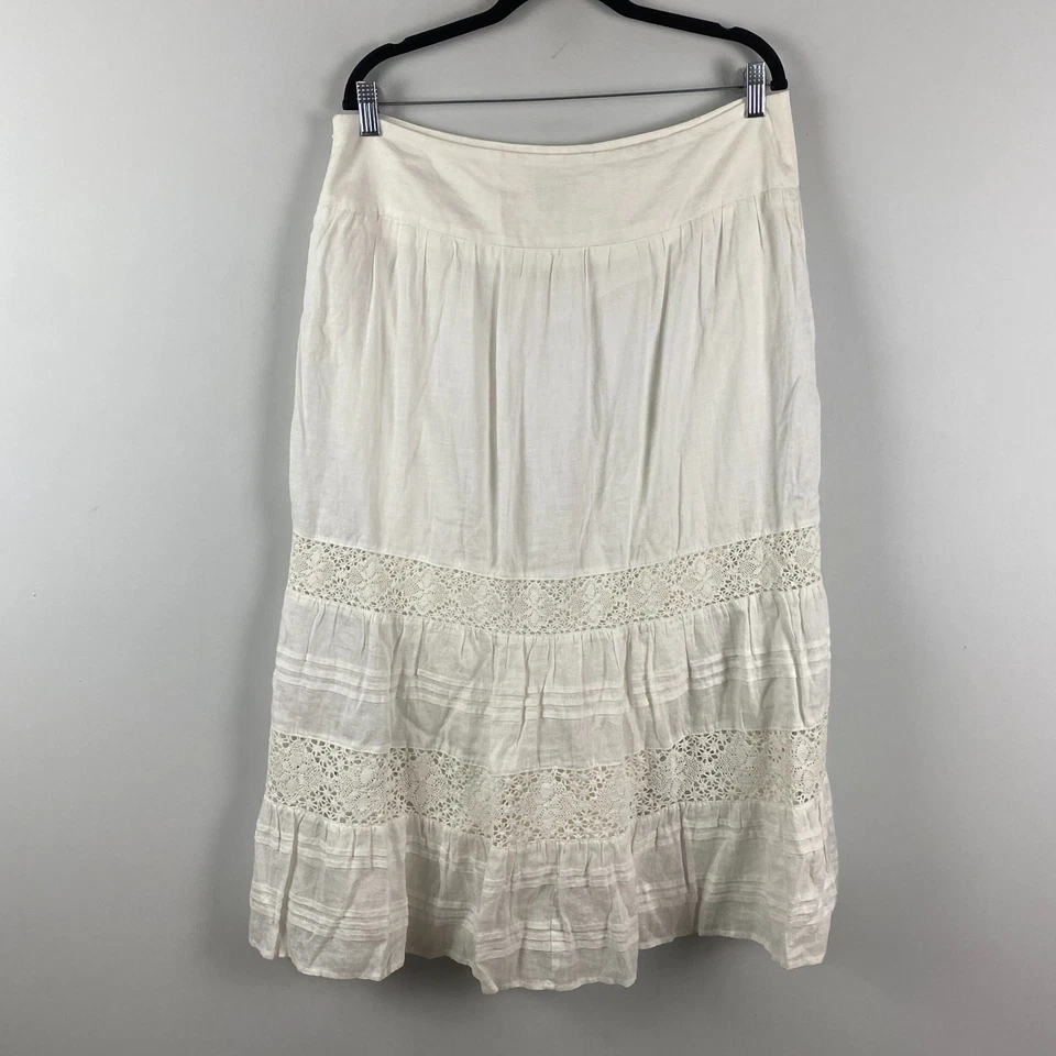 Maxi Falda J. Jill Lino Encaje Talla 14P Blanca Cremallera Lateral Forrada en Algodón Foto 4 de 4