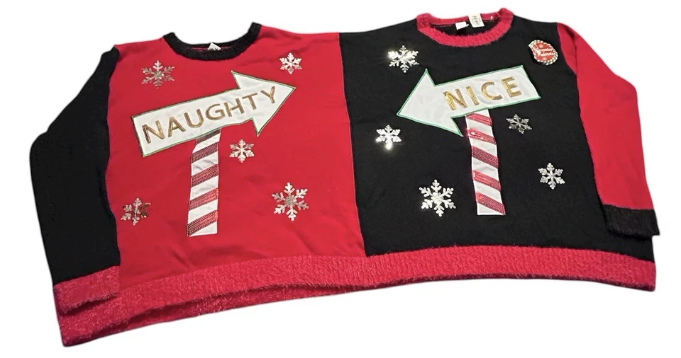 Travieso y Bonito Parejas 2 en 1 Feo Navidad Suéter Fiesta Divertido Talla L-XL Vacaciones Foto 2 de 4