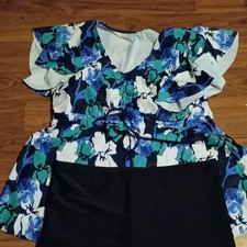 Women  s Plus Floral Ruffle 2 Piece Swimsuit Blue/Green/White/Black 1X