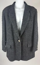 Women's Isabel Marant Etoile Black Gray Plaid Wool Knit Blazer Jacket Size 40