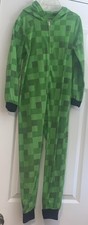 Minecraft Creeper Boys Hooded Fleece One Piece Pajama Green Flame Resistant 6/7