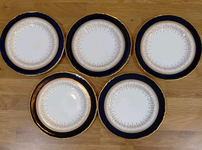5 x Royal Worcester - Regency - blau - weiß Porzellan - Tee / Beilagenteller 15 cm 