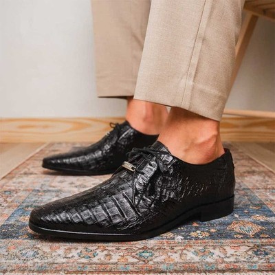 Marco Di Milano Genuine Caiman Crocodile Black Dress Derby (USA Mens Size 11.5)
