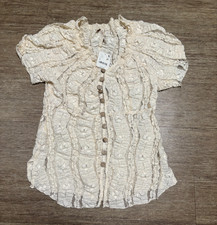 Free People Mini Dress Lacy Textured Ivory Augusta Buttondown Womens S NEW