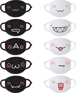 Cute Kawaii Shy Melon Blushing Cheek Kitty Cat One Tooth Face Mask – Black, 3-Layer, Unisex