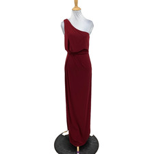 Hailey Adrianna Papell Dress Womens 4 Rich Red One Shoulder High Slit Gown Maxi