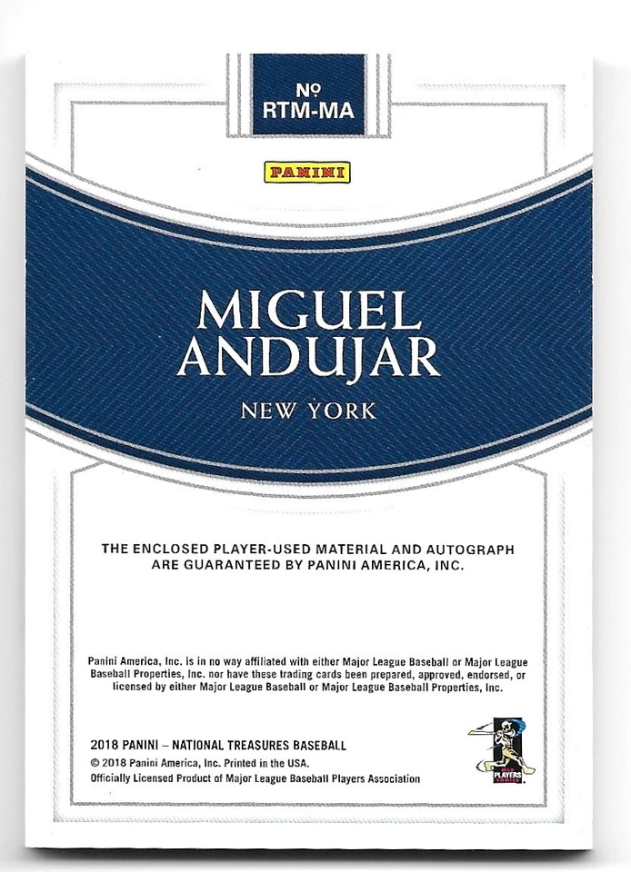 2018 NATIONAL TREASURES MIGUEL ANDUJAR ROOKIE TRIPLE MATERIAL AUTOGRAPH RC 84/99 - Image 2 of 2