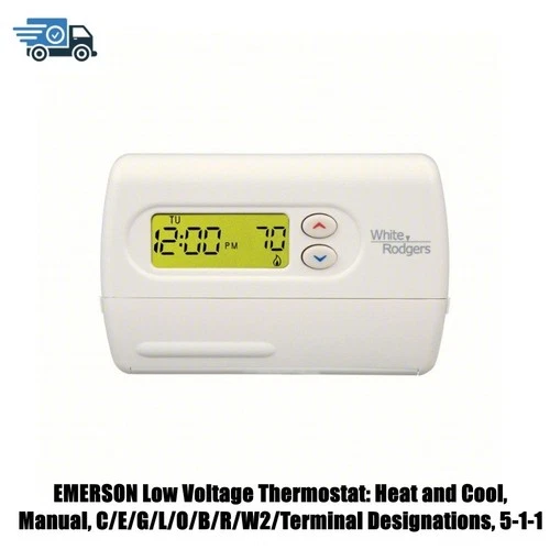 EMERSON Low Voltage Thermostat: Heat and Cool, Manual, C/E/G/L/O/B/R/W2/Terminal