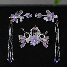 Chinese Hanfu Purple Flower Hairpin Hair Stick Hair Set Chinese Hair Accessorie
