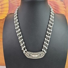 Silver Tone Faux Pearl Multi Strand Choker Necklace Vintage Style Statement