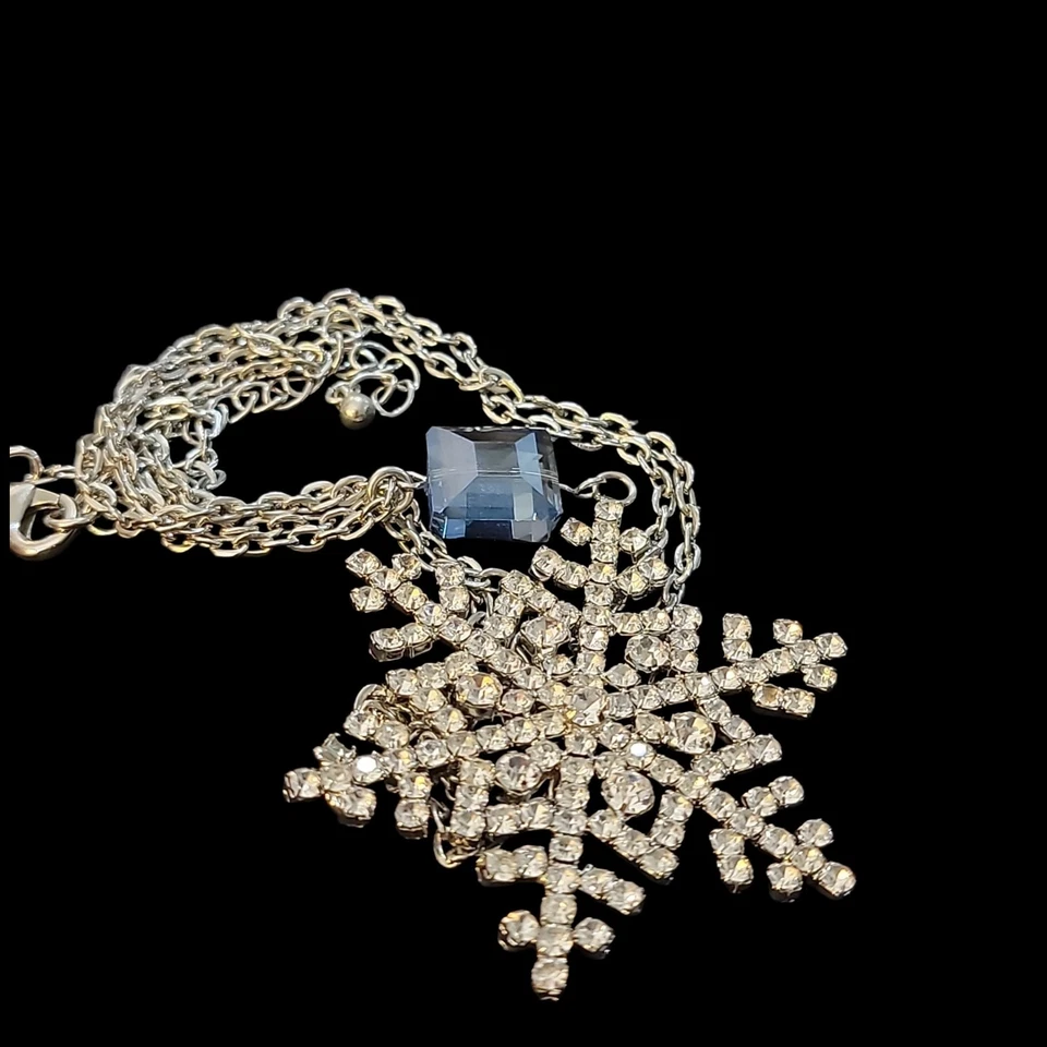 Juego de puntas de cristal transparente copo de nieve colgante collar estrás 32" Navidad Foto 2 de 4