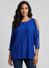Cable Gauge Womens pullover 3/4 cutout sleeve scoop neck light weight Sweater