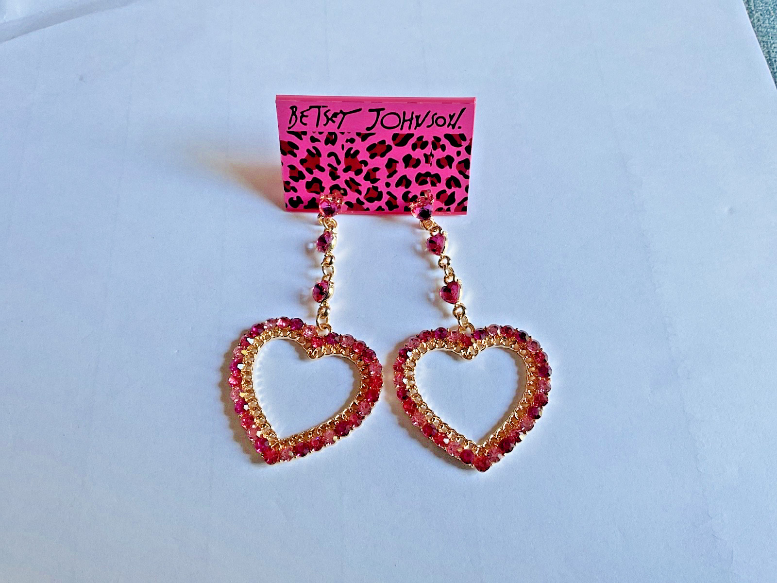 Betsey Johnson 3” pink heart earrings