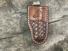 Leather Folding Pocket Knife Clip Sheath Trapper Size (Sheath Only)