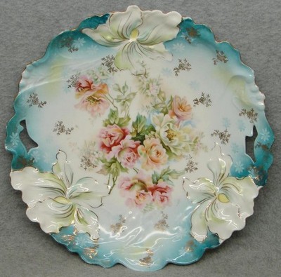 Antique RS PRUSSIA Deep Plate IRIS Mold 10 1/4'' OPEN Handles WALL PLATE Unmarked