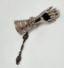 Vintage Hand Hankie Clip Scarf purse Dress Holder W/partial chain silvertone