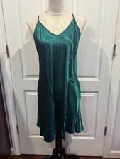 Wmn's Lingerie Satin Nightgown Slip Dark Green Thin Soft Sz 4XL 33"Lx24"W