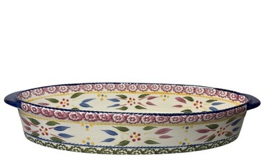 Temp-Tations Old World Elongated Oval Baker Ceramic Casserole Dish 15 Inch