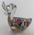 Duck Bird Figurine Murano Glass Style Art Glass Hand Blown Millefiori Look