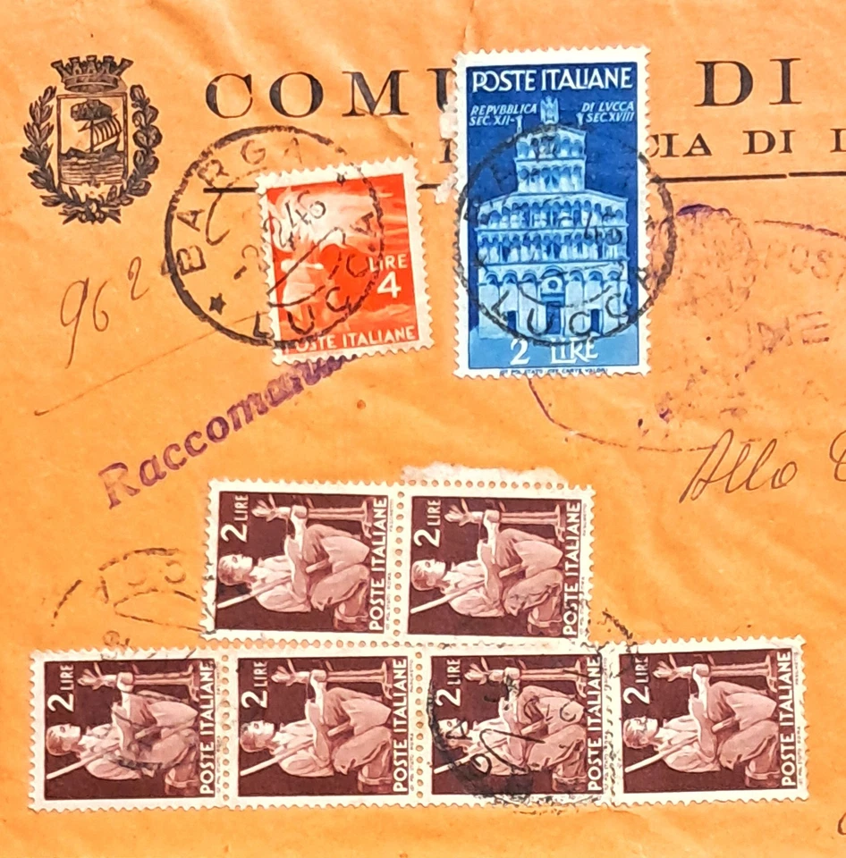 AVVENTO 🇮🇹 VALORI GEMELLI CON DEMOCRATICA SU RAC.TA BARGA 14 LIRE X LUCCA  - Immagine 4 di 4