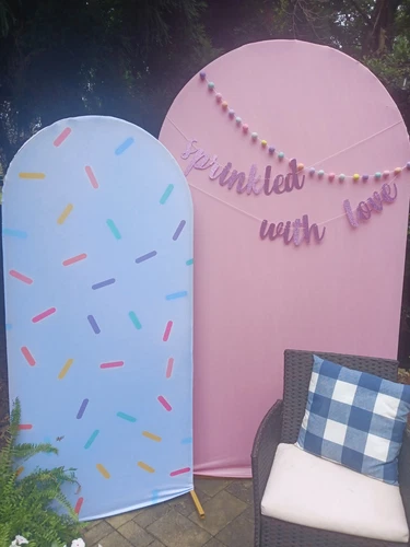 Baby Sprinkle Decorations (6 ft arch cover, pom pom garlands, banner, & bow)