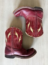 Vintage 50s Red / Cream Leather Inlay Toddler Cowboy Western Boots Acme Goodrich