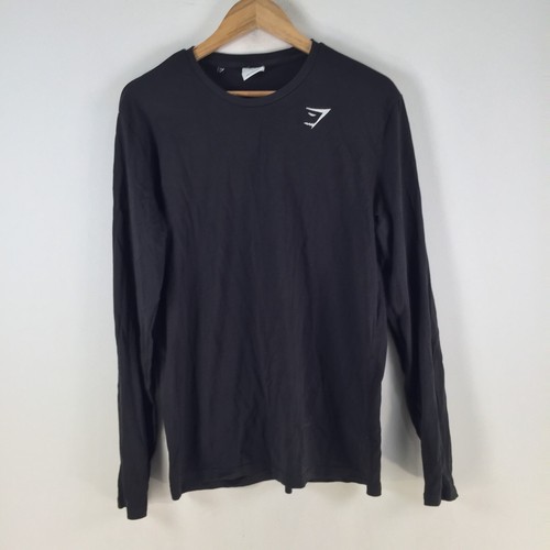 Gymshark mens t shirt size S black long sleeve crew neck cotton 110006