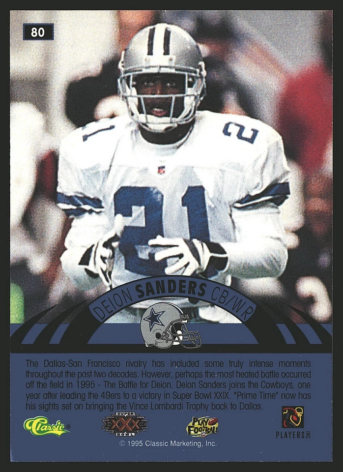 1996 Classic NFL Experience #80 Deion Sanders - Image 2 of 2