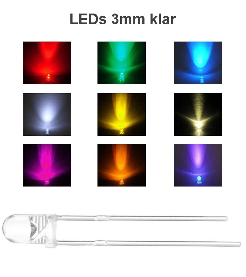 LED 3mm 5mm rund diffus farbig klar 10 20 50 100 Stück Set Sortiment zur Auswahl - Bild 4 von 4