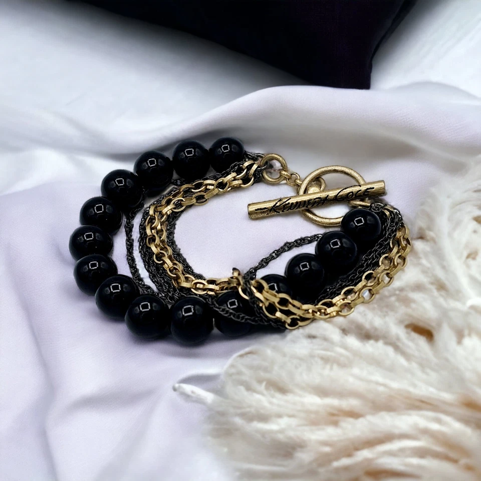 Модная бижутерия браслет Kenneth Cole из латуни черного стекла с несколькими цепочками переключателями - Изображение 2 из 4