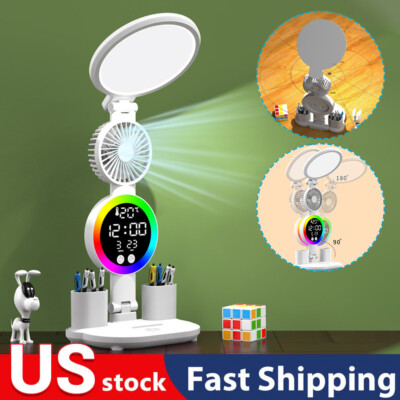 Table Lamp Desk Lamp Study Reading Light with Fan LED Clock USB Eye Protection