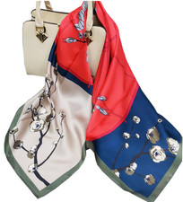 100 Silk 34  large Square Scarf Women Shawl Wrap floral blue red gray HD74-6